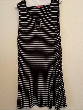 Curve Revolution Knit A-Line Dress 3X Sleeveless Navy/White Beach Coastal Stripe